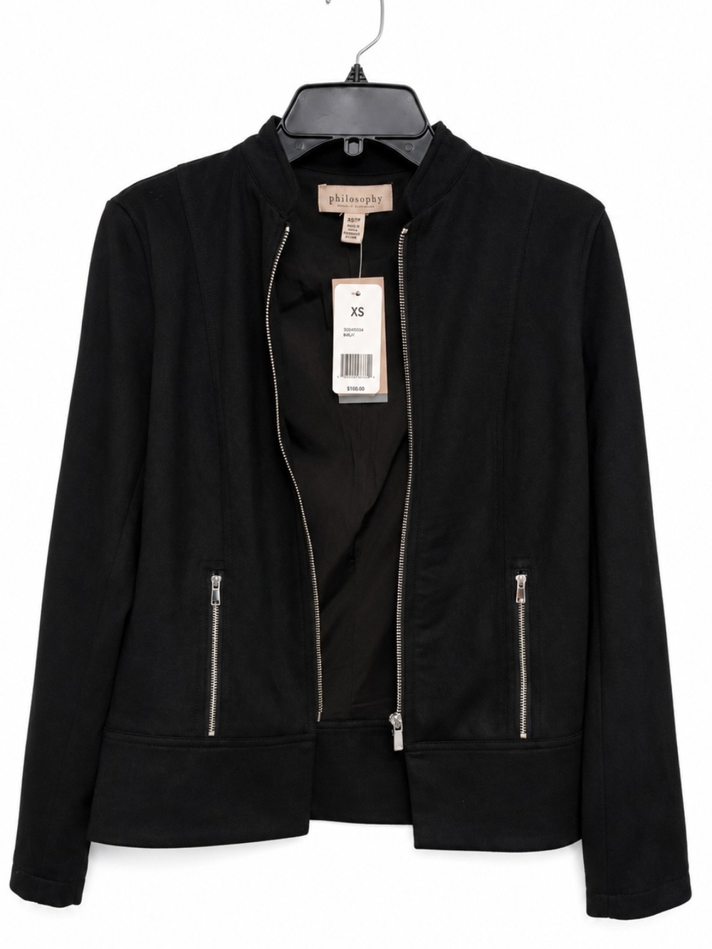 philosophy Women's Sz XS Faux Suede Black Zip-Front Women's Jacket